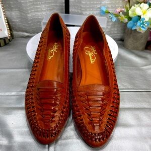 (B) Rafael Blantini Woven leather slip-on loafers, made in Brazil. Size 8.5 M